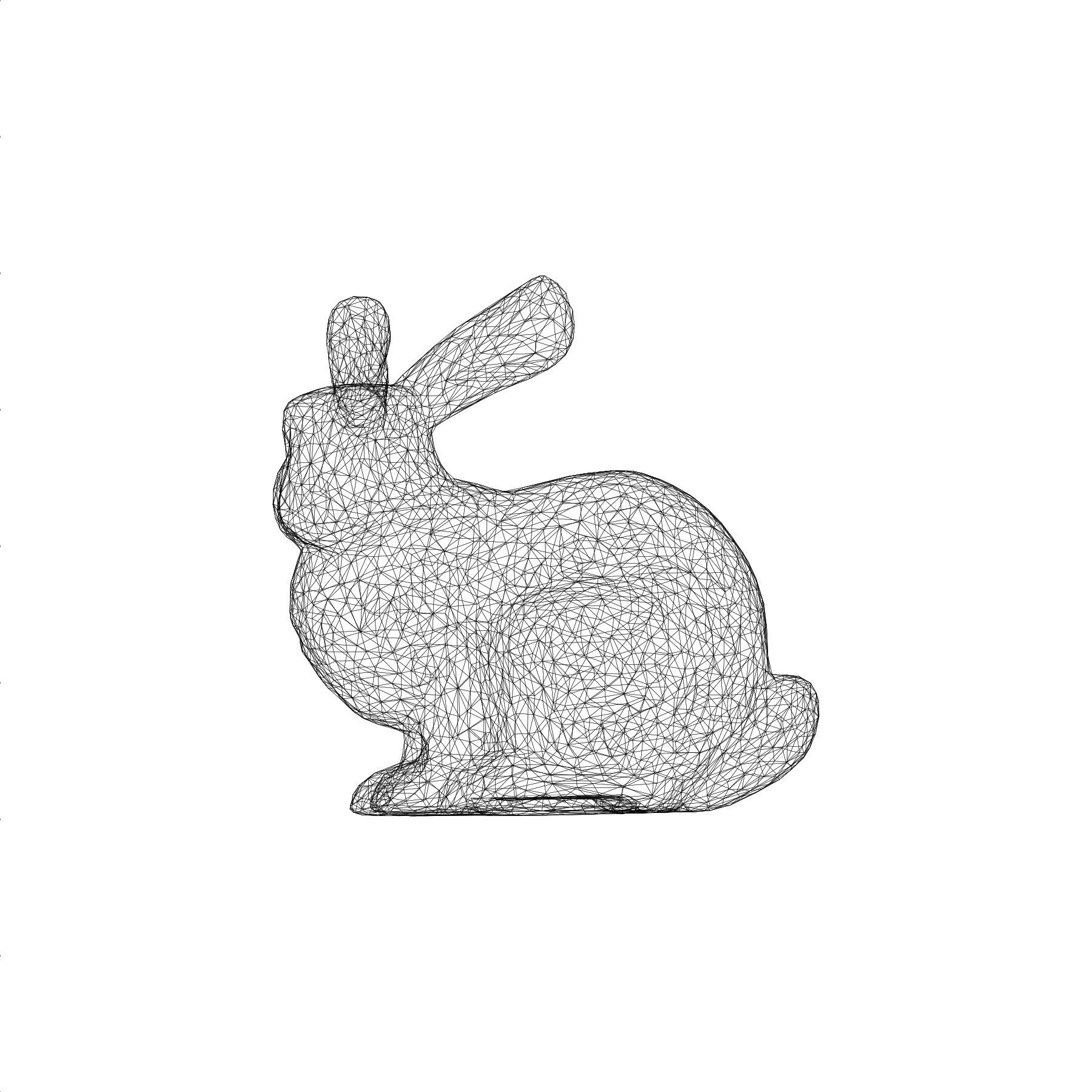 A black and white outline of a bunny facing left side.