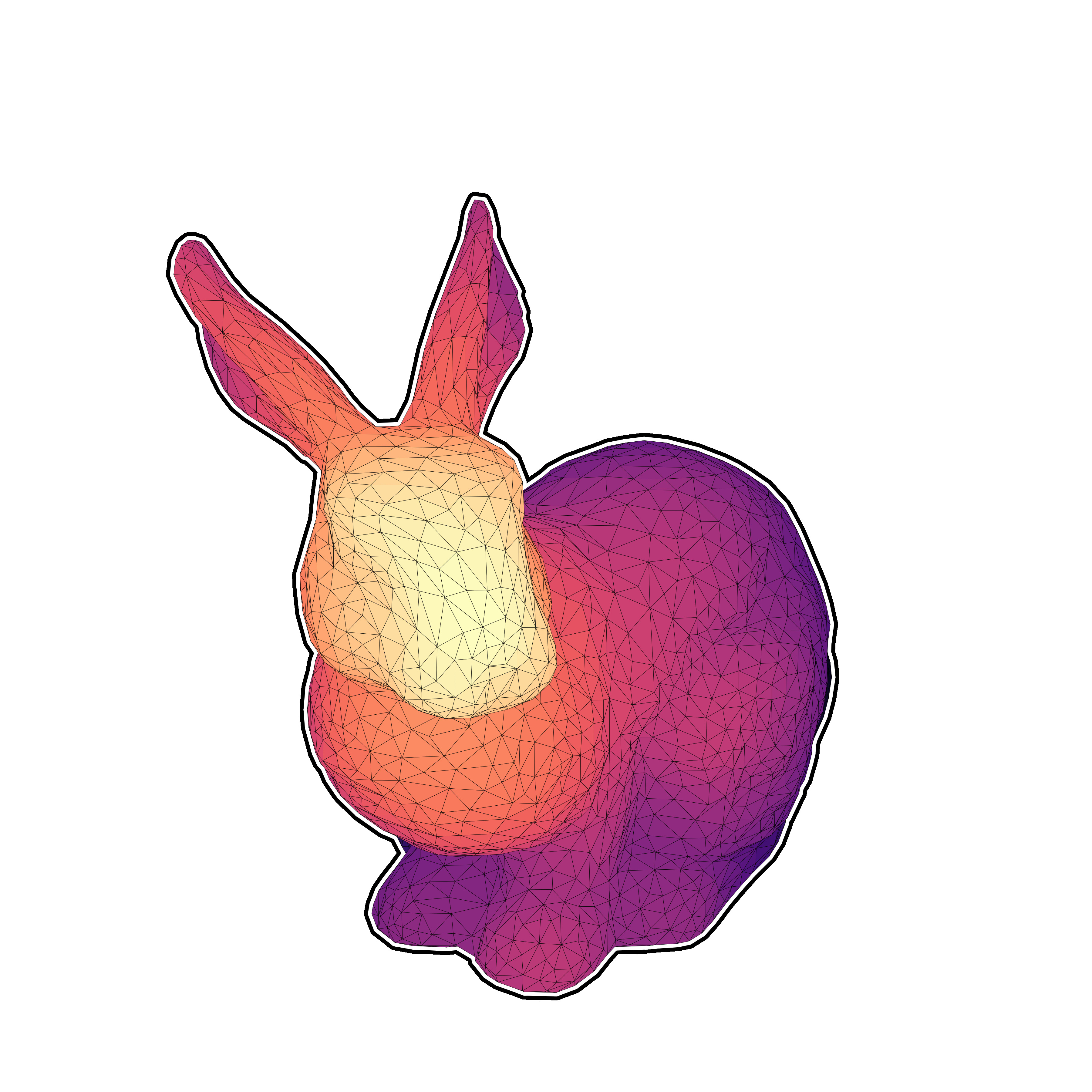 A colourful outline of a bunny.